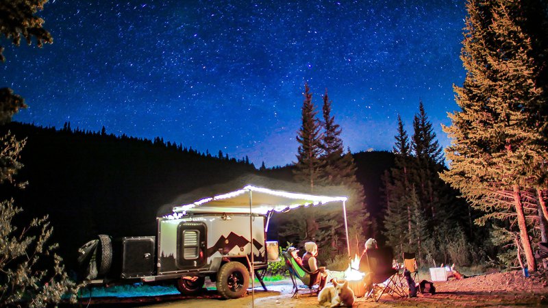 offroad camper trailer at night