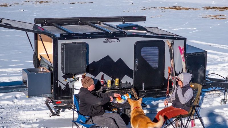 Winter camping in an offroad camper