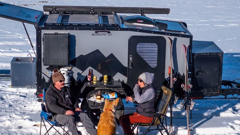 Winter camping in an offroad camper