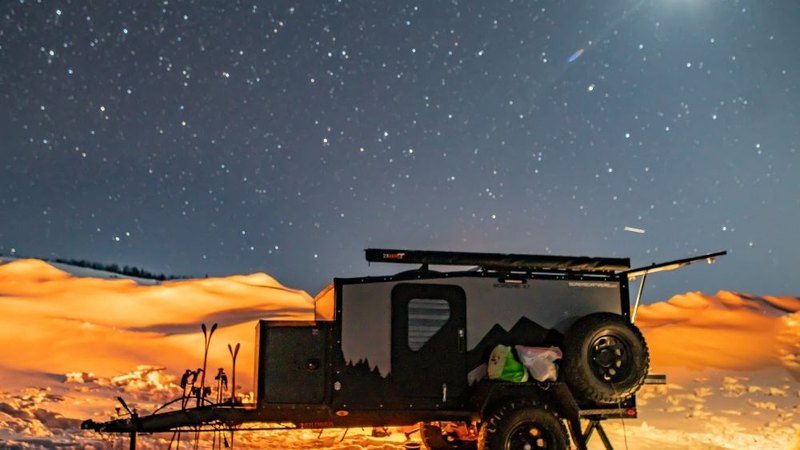 Night stars while camping in an offroad camper