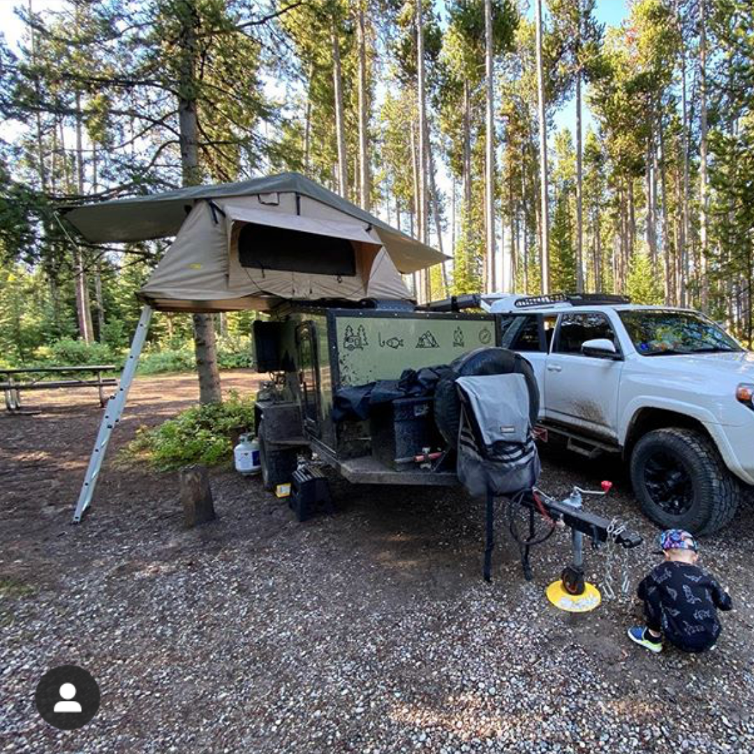 Roof top tent on an off road camper trailer